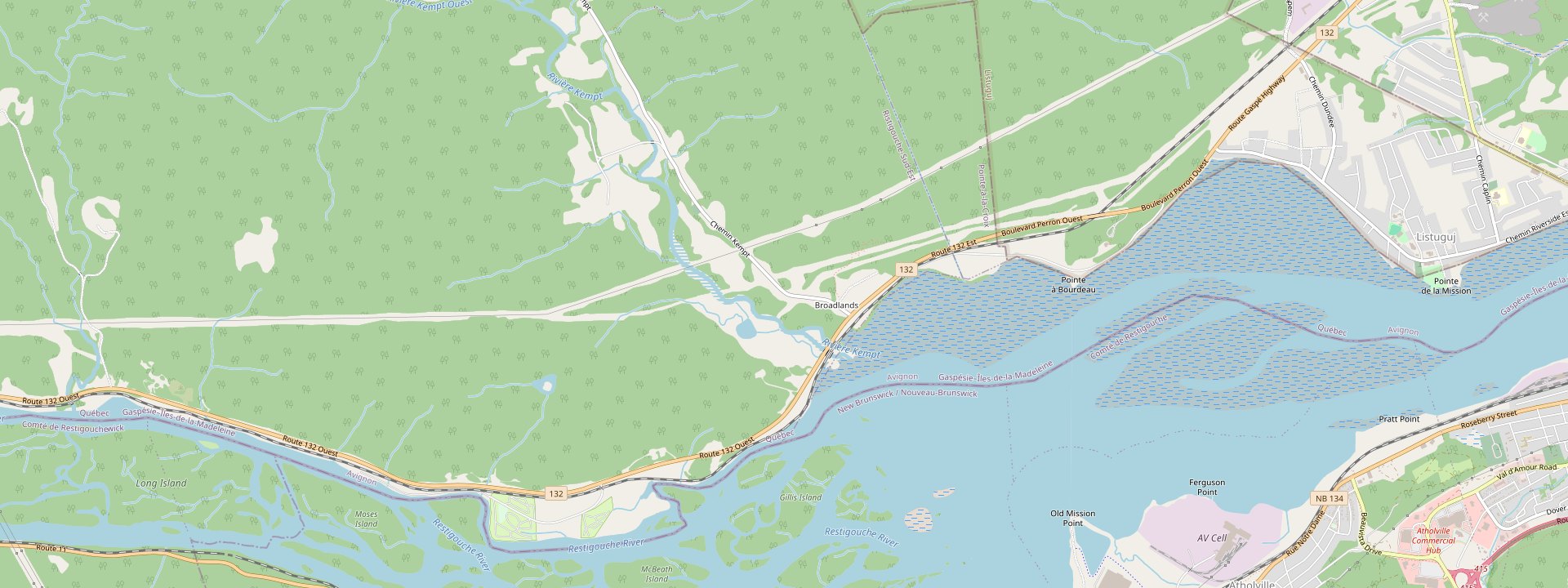 Plan des rues de Ristigouche-Sud-Est