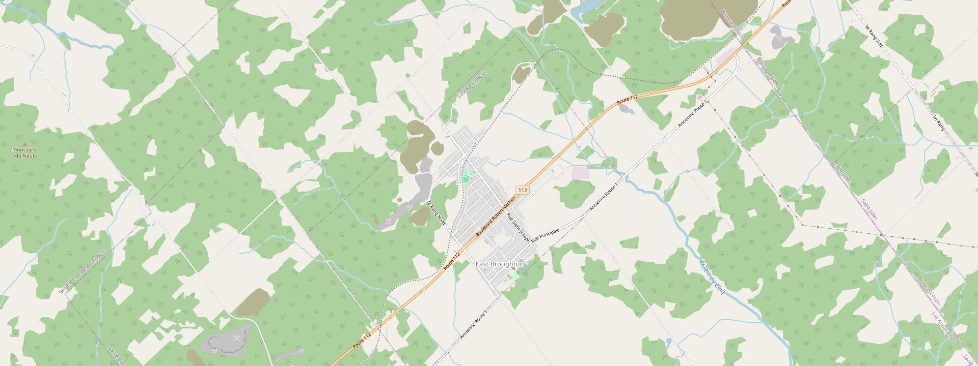 Plan des rues de East Broughton