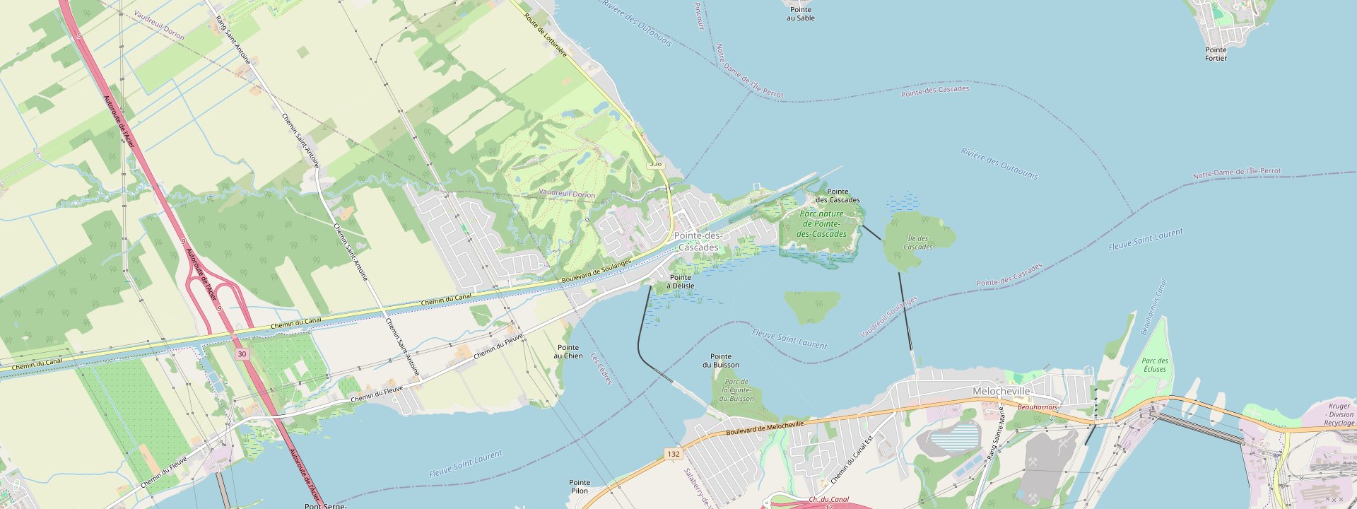 Plan des rues de Pointe-des-Cascades